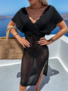 Slit Surplice Cap Sleeve Cover Up Black