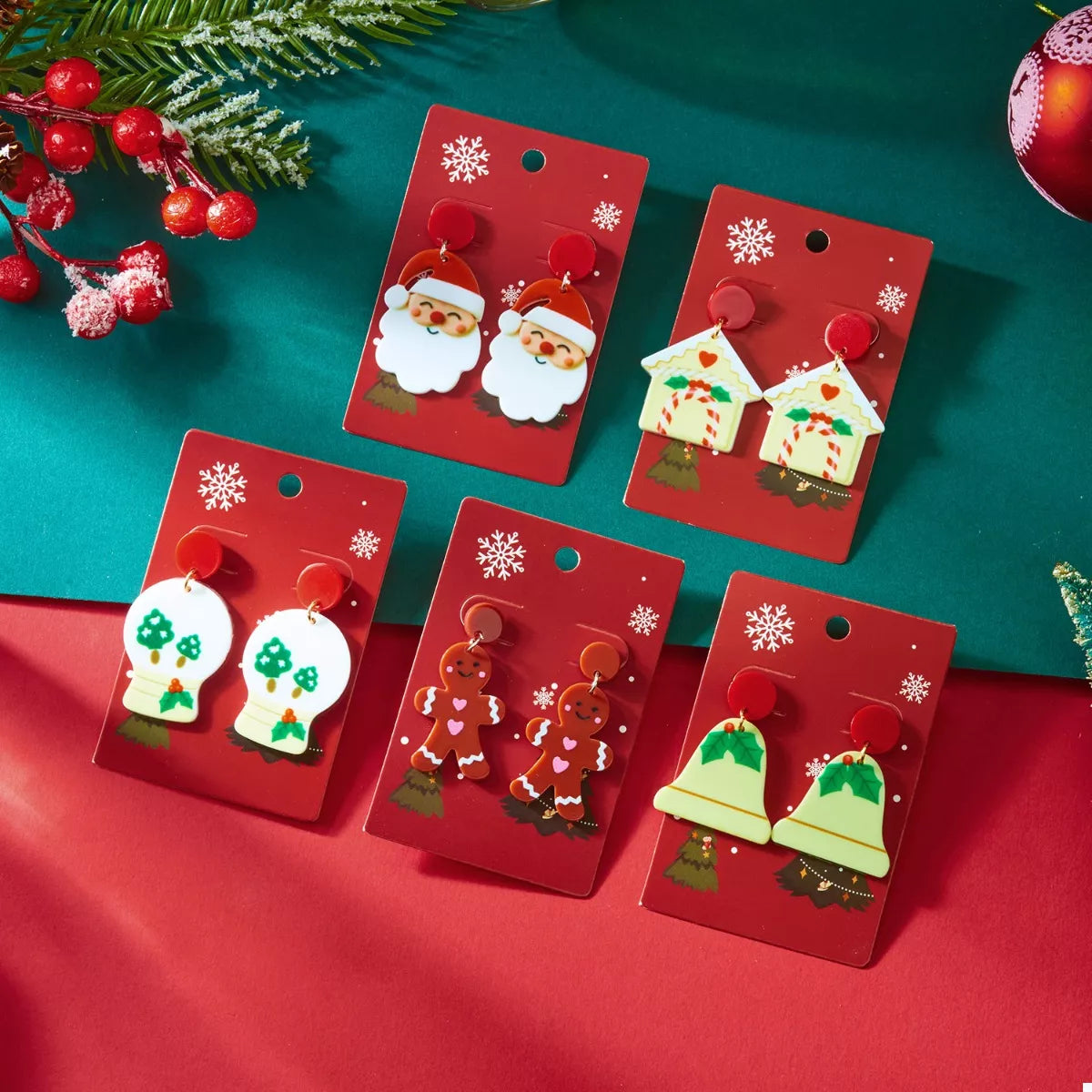 Festive Christmas Acrylic Dangle Earrings - Santa, Gingerbread Man, House, and Bell Designs
