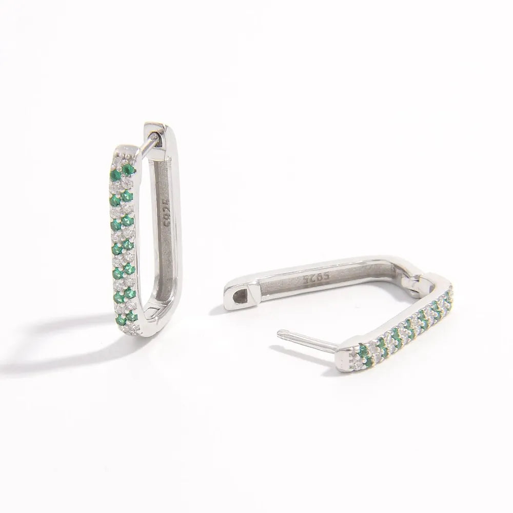 Elegant 925 Sterling Silver Earrings with Inlaid Zircon Stones - Platinum-Plated Design