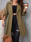 Honey Plus Size Lapel Collar Drawstring Roll-Tab Sleeve Trench Coat - Store 42