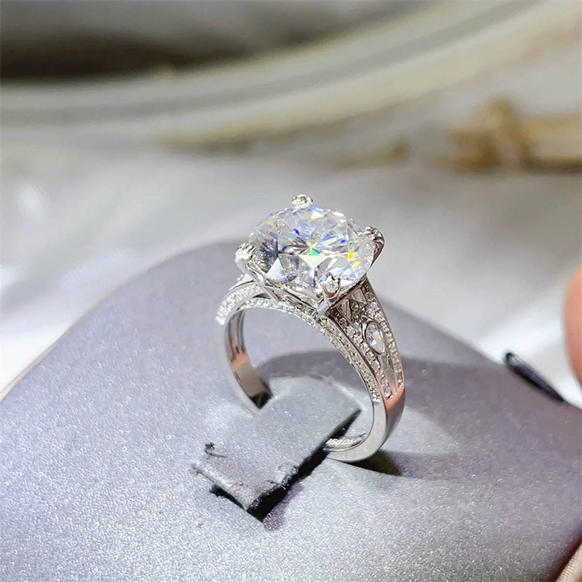5 Carat Moissanite Ring in Platinum-Plated 925 Sterling Silver with Certificate