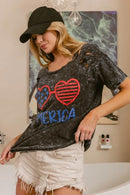BiBi 4th Of July Theme Mineral Washed Laser Cut Top - Store 42