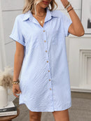 Striped Button Down Short Sleeve Mini Dress