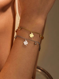 Elegant Stainless Steel Four Leaf Clover Bracelet - Hypoallergenic Good Luck Charm in Gold/Silver - Store 42