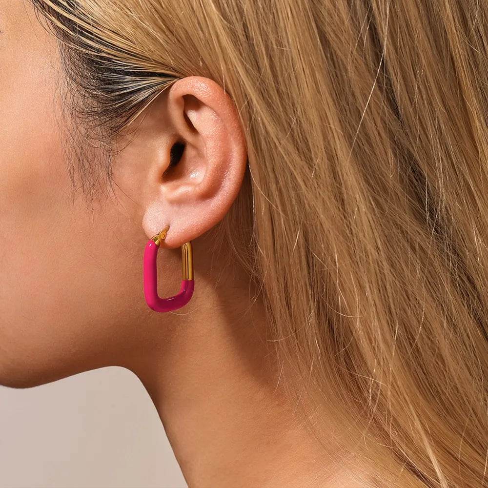 18K Gold-Plated Stainless Steel Drip Oil Earrings - Stylish and Lightweight Fashion Jewelry