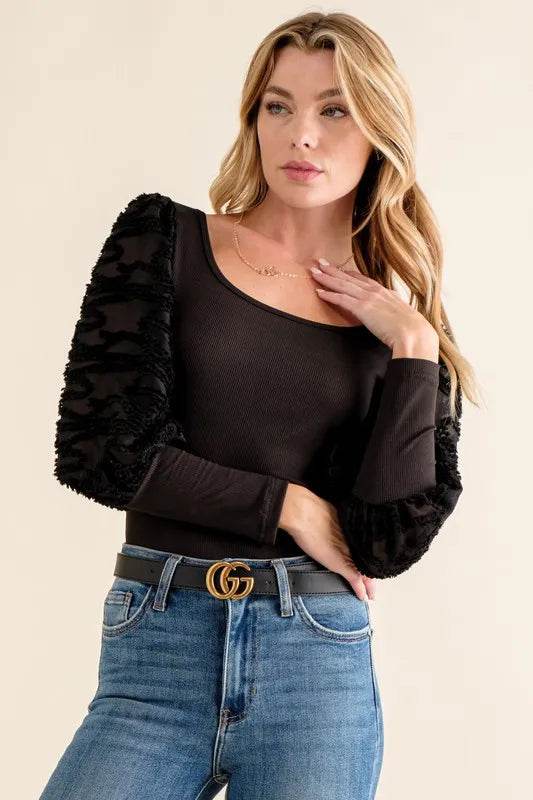And The Why Textured Puff Sleeve Bodysuit - Store 42