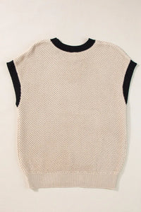Textured Knit Sweater with Contrast Trim Details