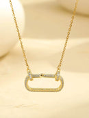 18K Gold-Plated Stainless Steel Rectangle Pendant Necklace with Zircon Accents - Store 42