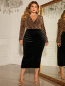 Honey Plus Size Surplice Neck Long Sleeve Slit Dress - Store 42