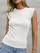 Basic Solid Color Round Neck T-Shirt for Comfortable Everyday Wear, 92% Rayon 8% Spandex - Store 42