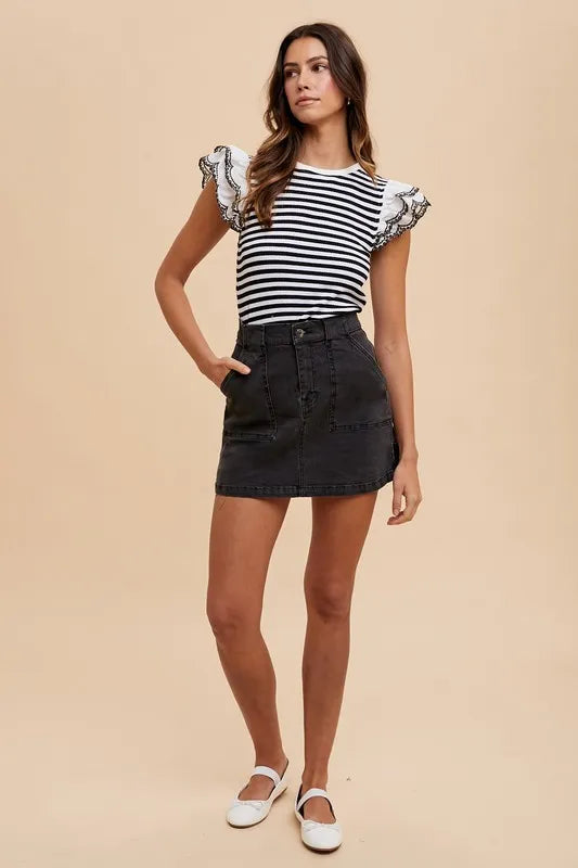 Annie Wear Edgy Cargo Denim Mini Skirt With Pockets - Trendy & Versatile Casual Look