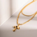 18K Gold-Plated Double Layered Cross Necklace - Elegant Stainless Steel Jewelry - Store 42