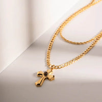 18K Gold-Plated Double Layered Cross Necklace - Elegant Stainless Steel Jewelry - Store 42