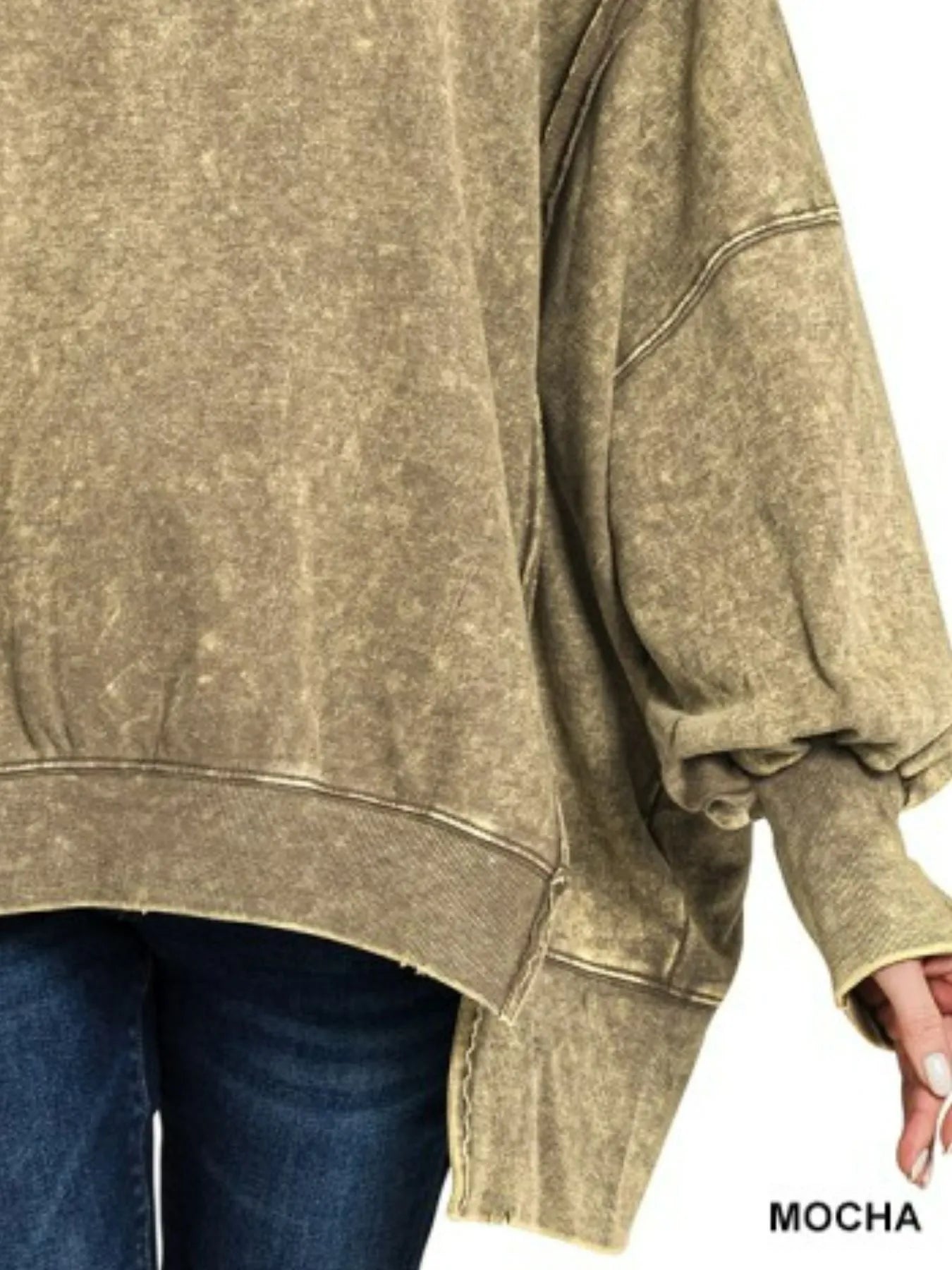 Trendy Zenana Acid Wash High Low Sweatshirt With Exposed Seams - 100% Cotton Casual Style