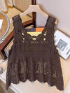 Openwork Scoop Neck Tank Olive Brown One Size