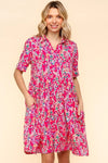 Haptics Johnny Collar Babydoll Dress with Side Pockets Fuchsia