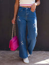 Embroidered Straight Jeans with Pockets Navy