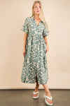 VERY J Oversized Printed Shirt Midi Dress Sage Mix