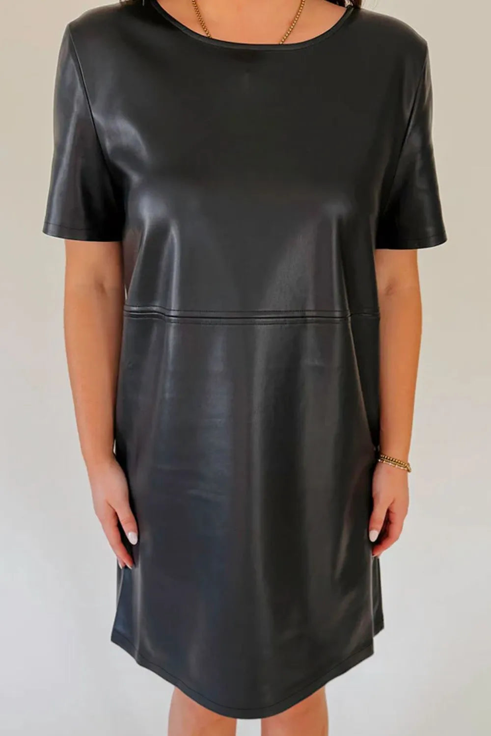 Trendsi Opaque Mini Dress with Round Neck and Short Sleeves, Perfect for Casual Chic Style