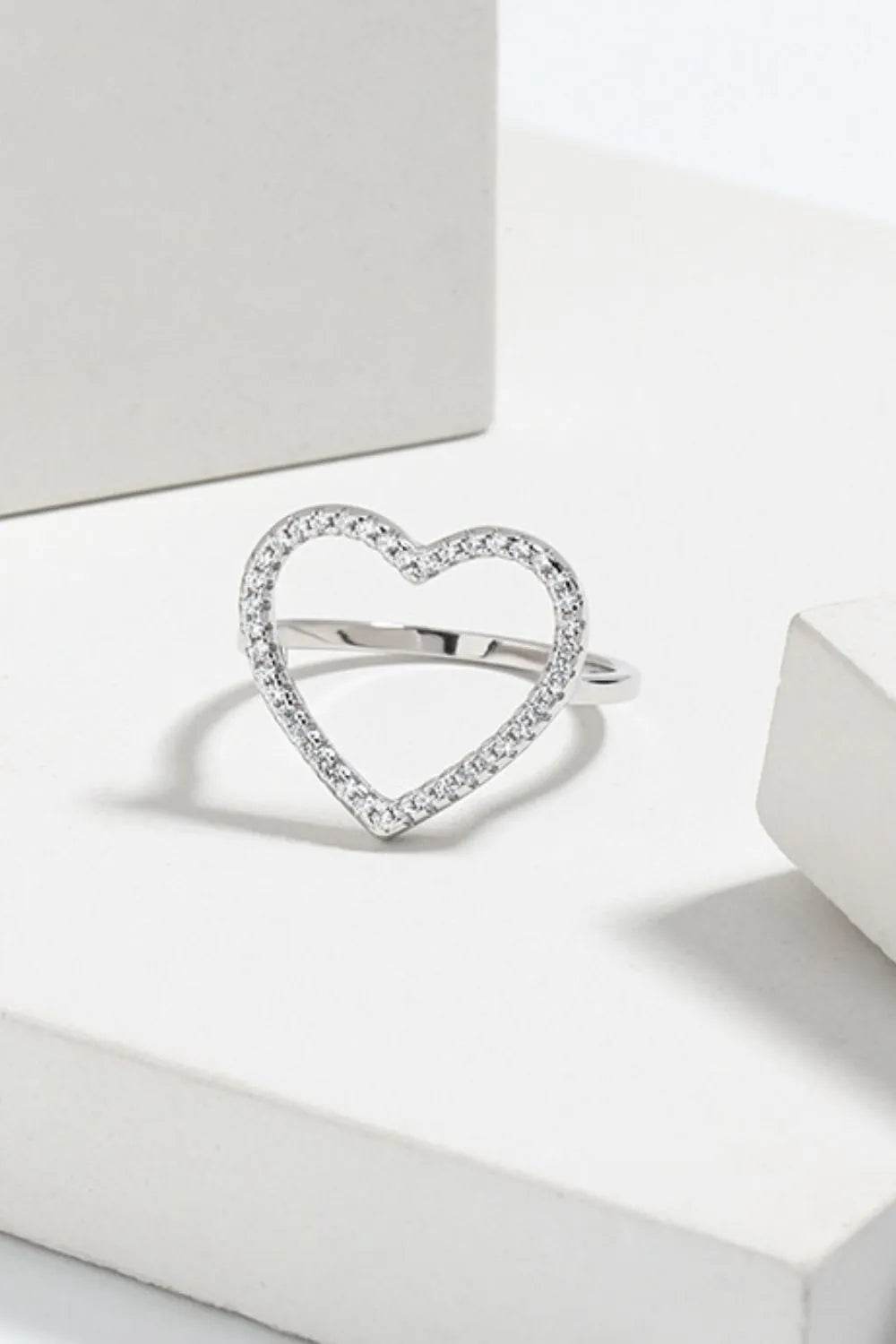 925 Sterling Silver Heart Ring with Inlaid Zircon, 18K Gold-Plated, Box Included