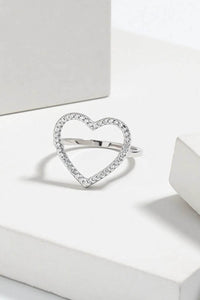 925 Sterling Silver Heart Ring with Inlaid Zircon, 18K Gold-Plated, Box Included - Store 42
