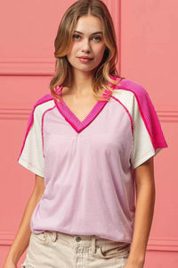 BiBi V-Neck Jersey Knit Top With Cord Rib Detailing - Comfortable & Stylish Combo - Store 42