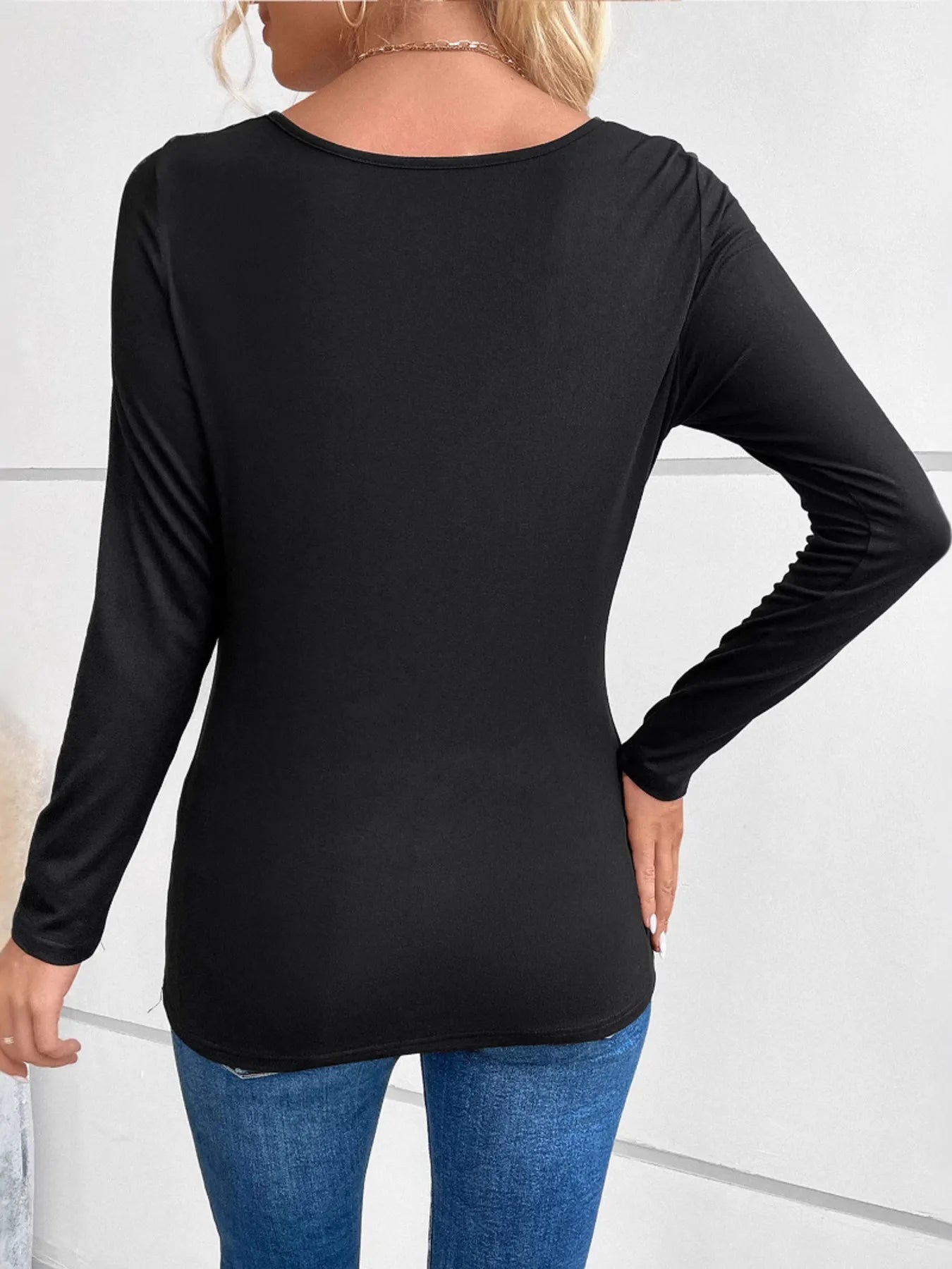 Rhinestone Ruched Long Sleeve T-Shirt
