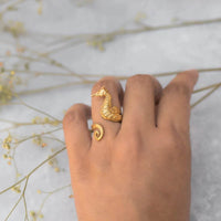 18K Gold-Plated Seahorse Wrap Adjustable Ring for Ocean Lovers - Unique Marine-Inspired Jewelry - Store 42