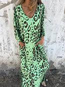 Full Size Printed V-Neck Dress with Pockets Plus Size - Store 42