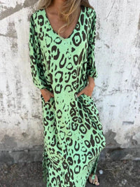Full Size Printed V-Neck Dress with Pockets Plus Size - Store 42