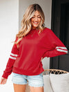 Stripe Round Neck Long Sleeve Sweatshirt Deep Red