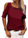 Full Size Crisscross Cold Shoulder Casual T-Shirt Plus Size - Store 42