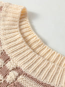 Stripe Checkerboard Drop Shoulder Balloon Sleeve Sweater