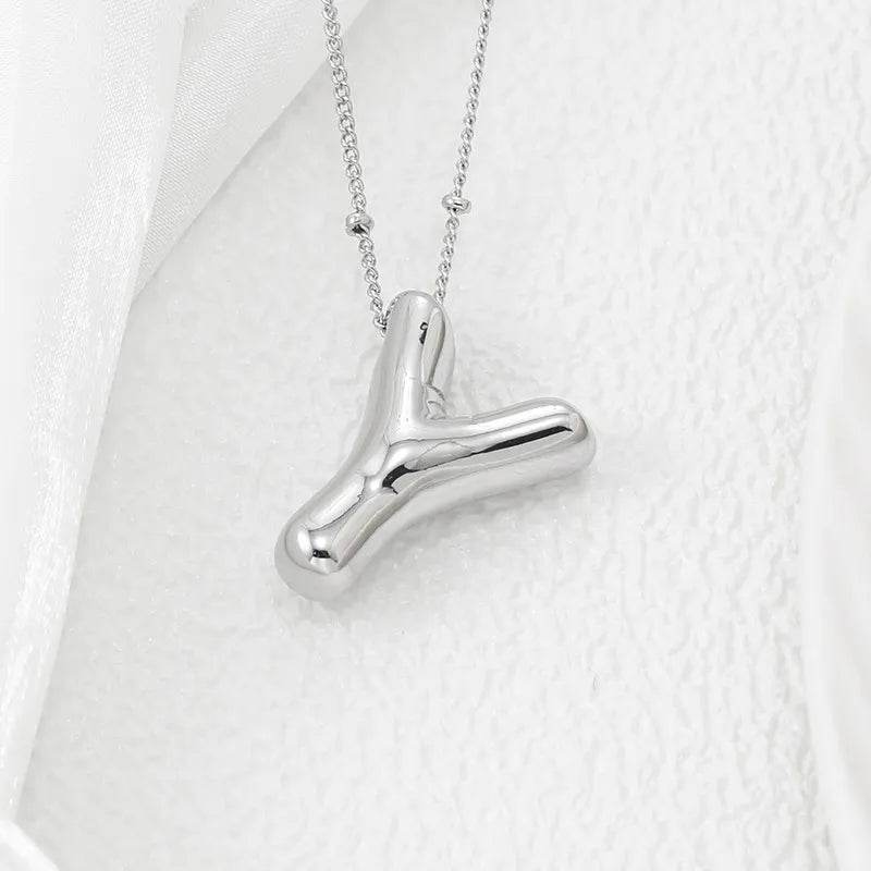 Elegant Copper Bubble Letter Pendant Necklace - Platinum-Plated, 17.7 in Chain Length - Store 42