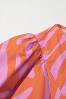 Zebra Stripe Print Ruched Cuff Half Sleeve V Neck Blouse