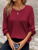 Plus Size Relaxed Fit Waffle Knit Round Neck T-Shirt Burgundy