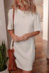 Drop Shoulder Crew Neck Shift T Shirt Dress White