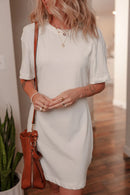 Drop Shoulder Crew Neck Shift T Shirt Dress White