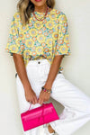 Floral Print Oversized T-Shirt with Round Neck - Soft Stretchy 95% Polyester Blend - Store 42