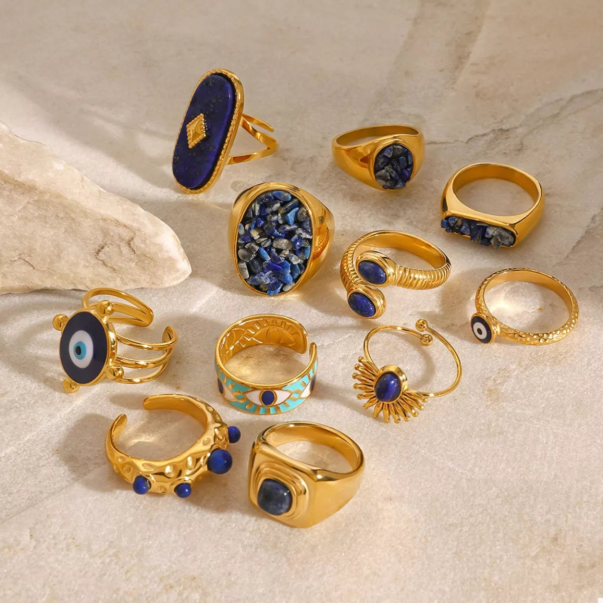 Stunning 18K Gold-Plated Natural Stone Ring for Elegant Style and Versatile Wear