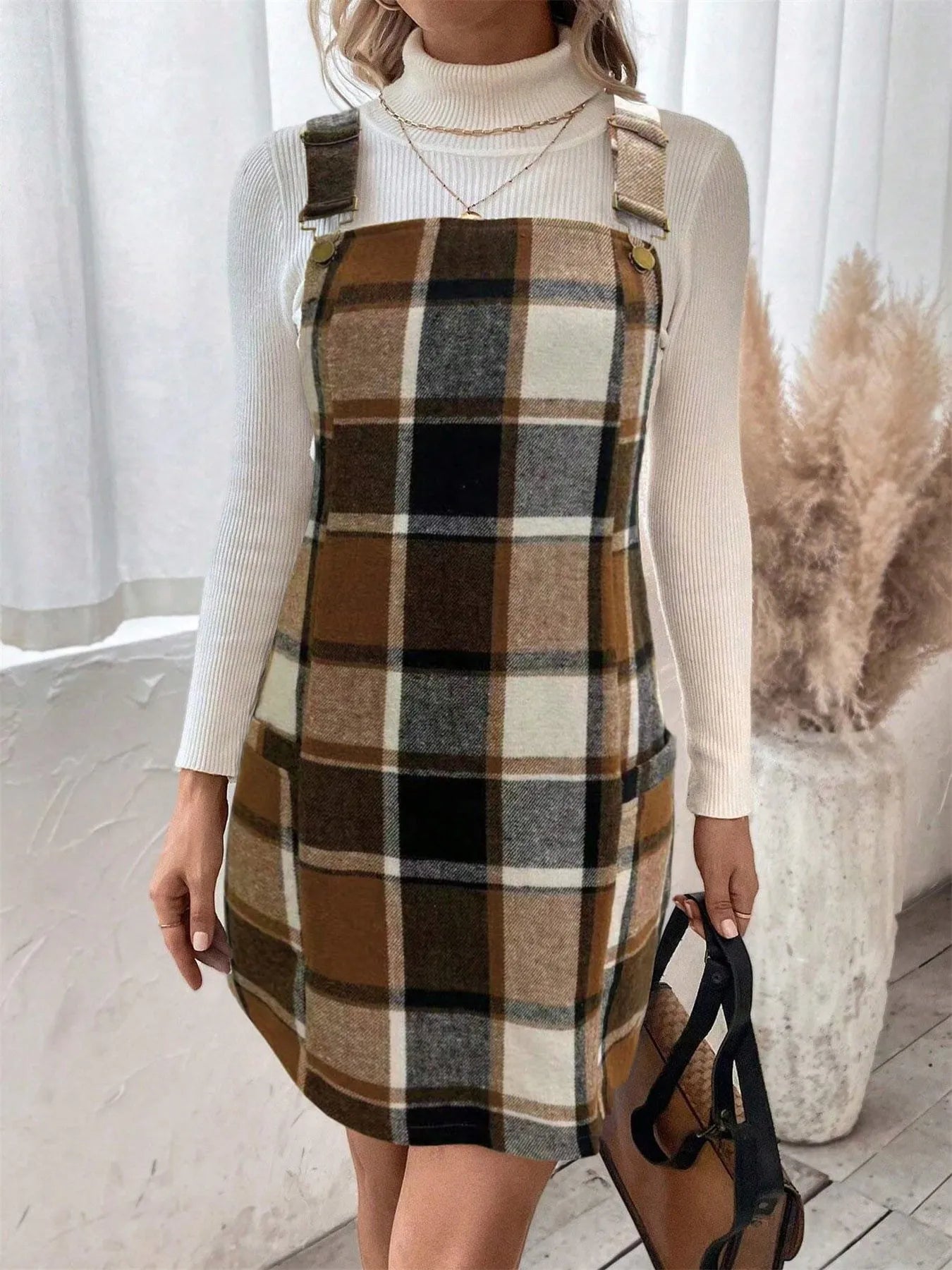 Plaid Square Neck Mini Dress