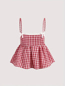 Gingham Check Peplum Cami Top Red Plaid