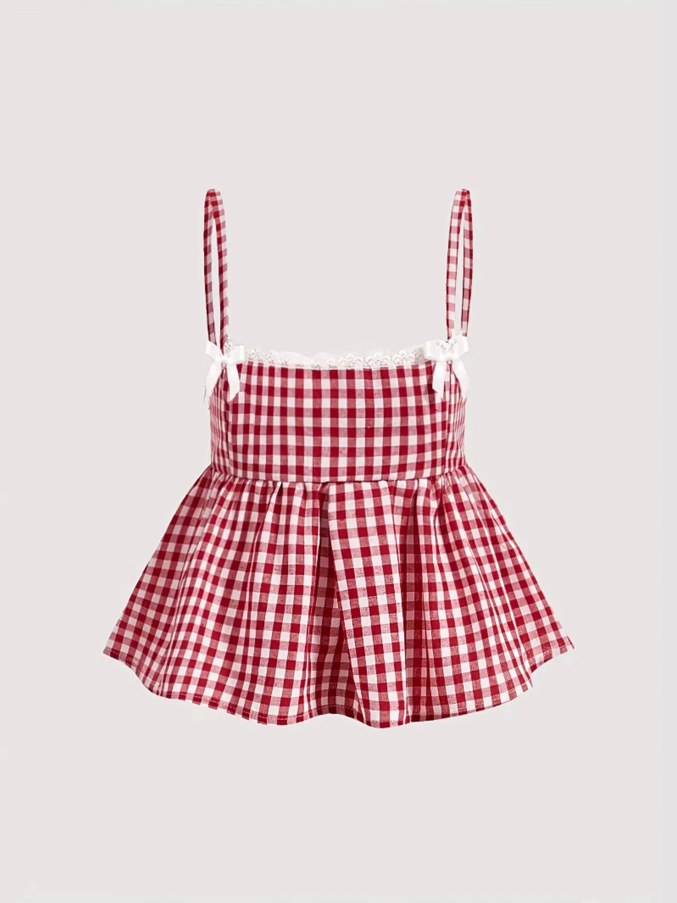Gingham Check Peplum Cami Top Red Plaid