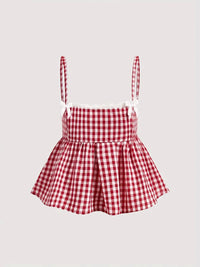 Gingham Check Peplum Cami Top Red Plaid