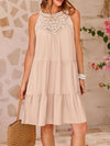 Ruffled Hem Lace Sleeveless Dress Tan