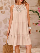 Ruffled Hem Lace Sleeveless Dress Tan