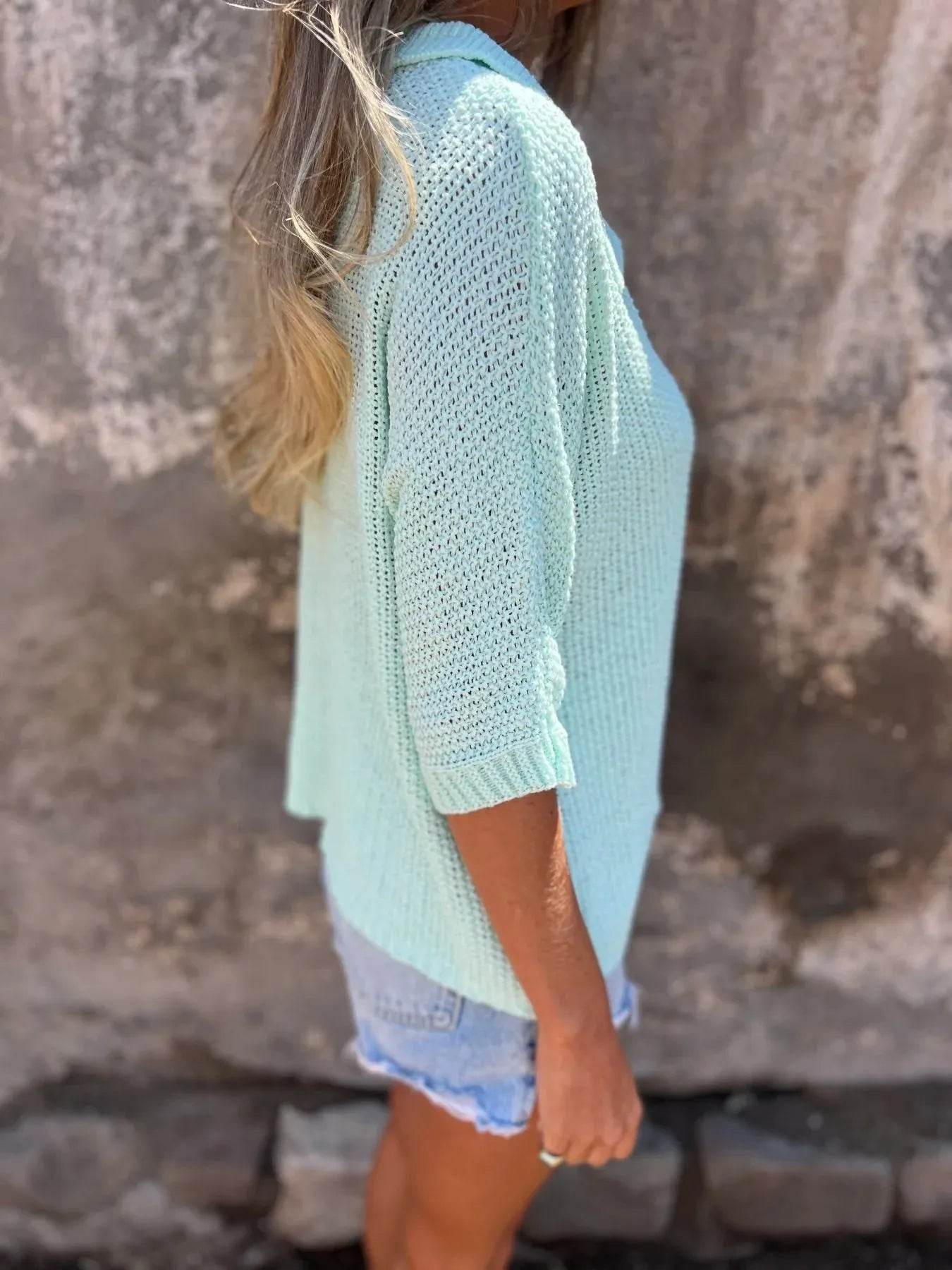 Full Size Johnny Collar Loose Knit Sweater Plus Size - Store 42