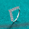 925 Sterling Silver Moissanite V Shape Ring Silver