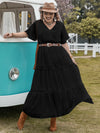 Plus Size Tie Neck Flutter Sleeve Dress Black
