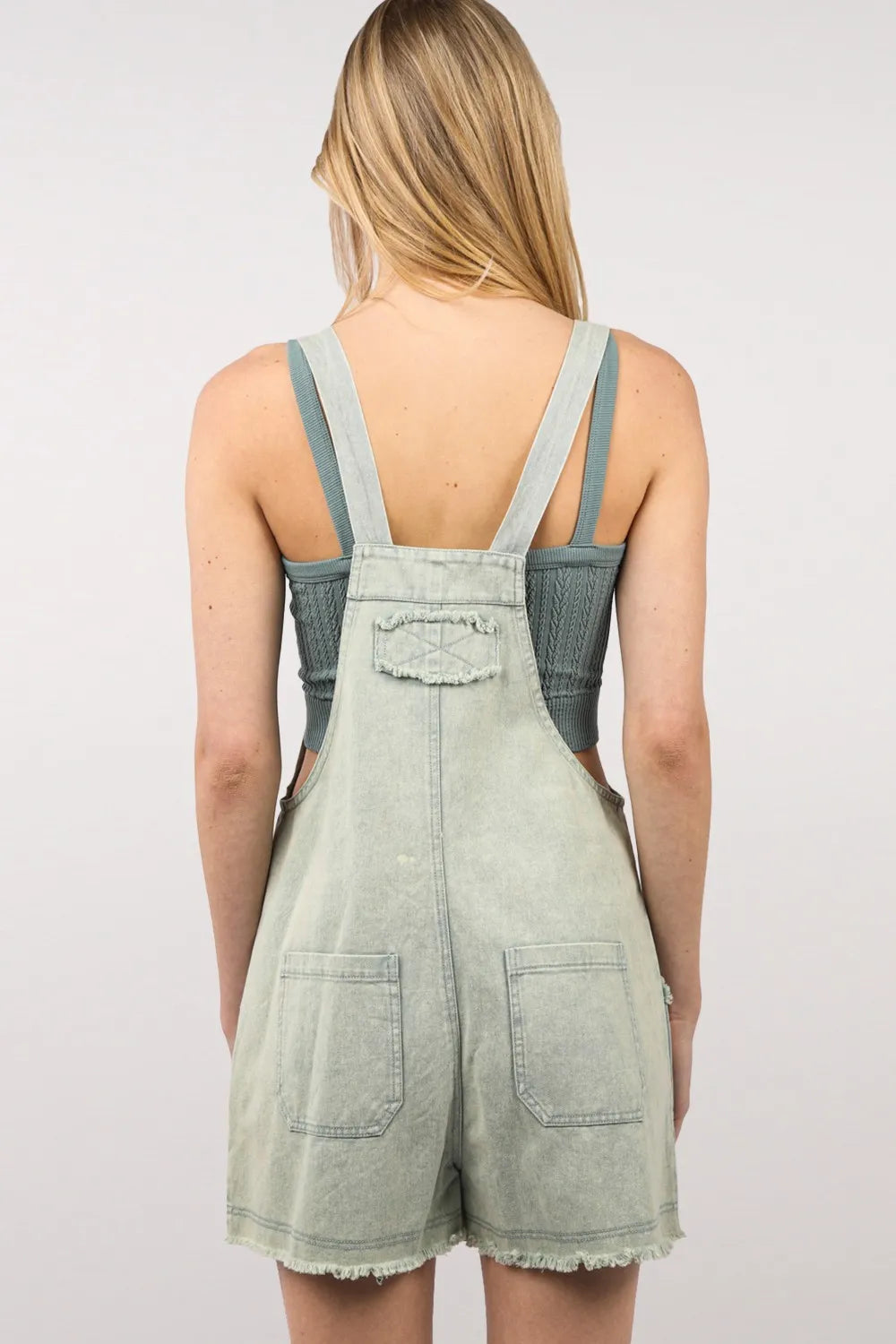 Trendy Very J Washed Cotton Denim Overall with Frayed Hem and Pockets for Casual Outings